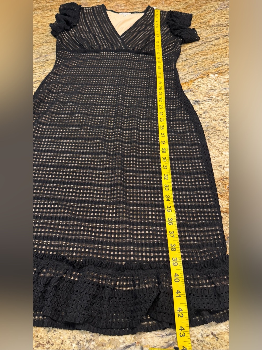 Max Studio Black Lace Flutter Sleeve High Waist V Neck Bodycon Dress Size L - Picture 11 of 11